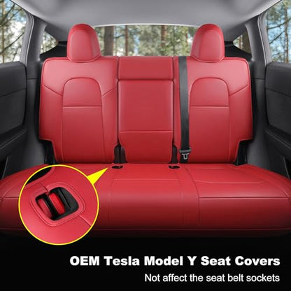 Tesla Model Y Car Seat Covers Nappa Leather Car Interior Seat Airbag Compatible Cushion Cover Full Set Custom Fit 2024 2023 2022 2021 2020 (11 Count)