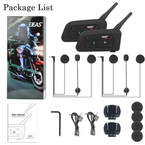 V6 Pro Motorcycle Helmet Bluetooth Intercom Headset 1200M 2 People Full Duplex Wireless Motorbike Interphone Connect Up to 6 Riders for Motorcycling Skiing and Climbing (2 Count)