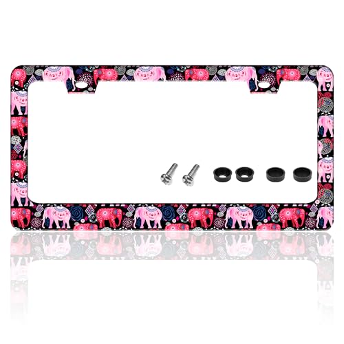 Tribal Elephant Animal License Plate Frame Stainless Steel 6.3 X 12.2 Inch