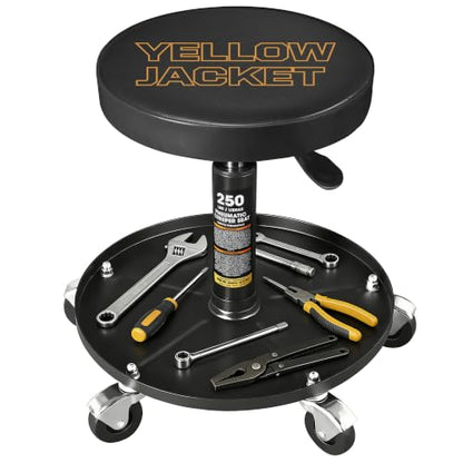 Pneumatic Rolling Mechanic Stool with Wheels 250lb Capacity Adjustable Height Garage Shop Seat with Tool Tray for Auto Repair Workshop