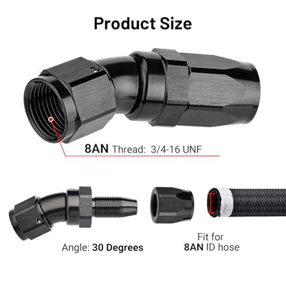 8AN 30 Degree One Piece Full Flow Hose End Fitting Swivel for CPE Braided Hose