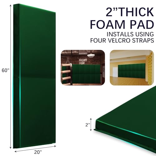 60" 72" High Gym Wall Padding 2" Thick Foam Basketball Court Wall Mount Protector for Garage Taekwondo Babyroom