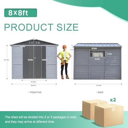 8x8 FT Outdoor Storage Shed with Windows
