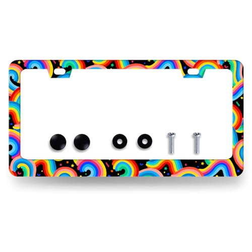 Stainless Steel Colorful Boho Rainbow License Plate Frame 12.2 x 6.2 Inch