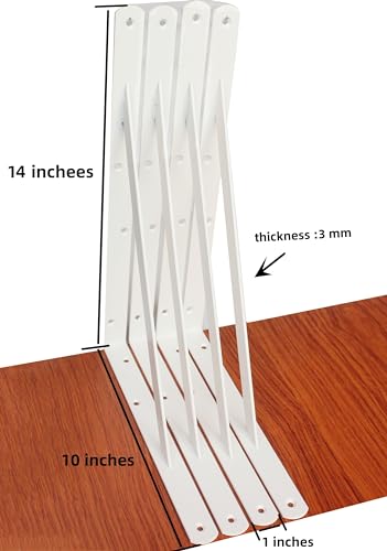 16 Pack L14 x H 10" White Heavy Duty Shelf Brackets with Screws Metal Shelf Brackets Shelf Support Angle Brackets for Shelves L Brackets Heavy Duty Floating Shelf (16 Count)