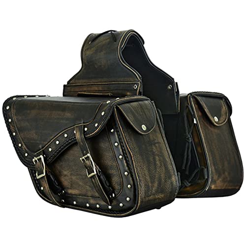 Naked Cowhide Leather Motorcycle Saddle Bags Studded Throw Over Saddlebags