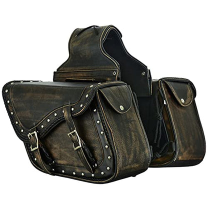 Naked Cowhide Leather Motorcycle Saddle Bags Studded Throw Over Saddlebags