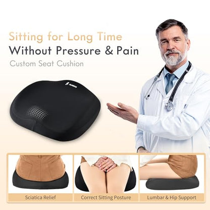 Car Seat Cushion and Lumbar Support Headrest Pillow Memory Foam Ergonomic Car Cushion Back Neck Support Pillow Sciatica & Back & Tailbone Pain Relief Cushion for Car Seat Driving