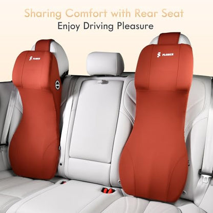2-in-1 Lumbar Support with Headrest Pillow for Car Ergonomic Memory Foam Car Seat Back Cushion Integrated Lumbar Pillow with Car Neck Pillow for Driving Seat Relief Back Sciatica Pain, Red