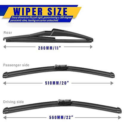 3 Wipers Fits Jeep Renegade 2015