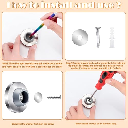 4 Pcs Door Stopper Wall Bumper Flush Mount Protector