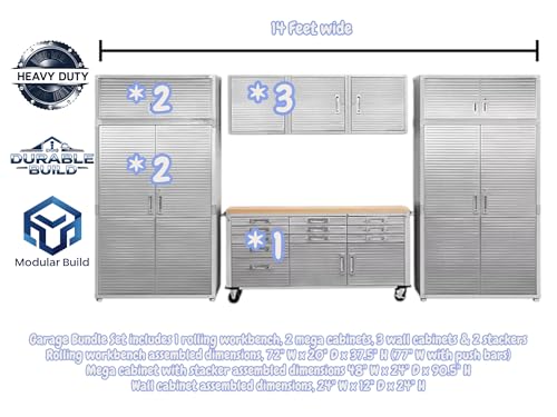 Heavy Duty 8 Piece Steel Garage Cabinet Storage Set with Rolling Workbench