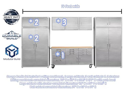 Heavy Duty 8 Piece Steel Garage Cabinet Storage Set with Rolling Workbench