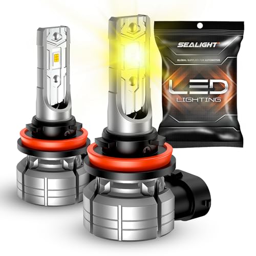 H11/H8/H16 Amber Yellow Fog Light Bulbs or DRL, 10000 Lumens 3000K Yellow Fog Lights, 32 CSP LED Chips Fog Lamps Replacement for Cars, Play and Plug, Pack of 2