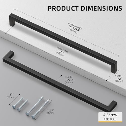 200 Pack 10 Inch Black Cabinet Handles Kitchen Drawer Pulls (200 Count)
