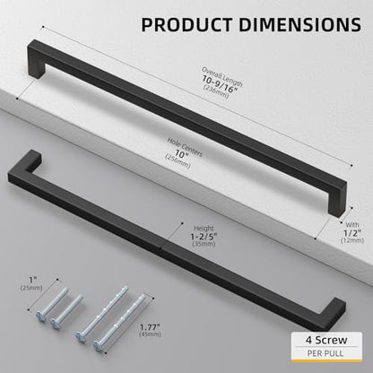 200 Pack 10 Inch Black Cabinet Handles Kitchen Drawer Pulls (200 Count)