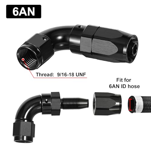 6AN 90 Degree One Piece Full Flow Hose End Fitting Swivel for CPE Braided Hose