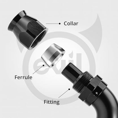 6AN 45 Degree PTFE One Piece Full Flow End Hose Fitting Aluminum Black 2PCS