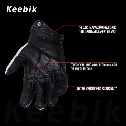 Goatskin Leather Motorcycle Motorbike Powersports Racing Gloves Reflective Skull Touchscreen for Men and Women Model