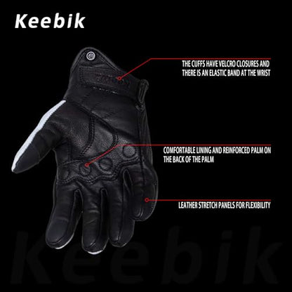 Goatskin Leather Motorcycle Motorbike Powersports Racing Gloves Reflective Skull Touchscreen for Men and Women Model