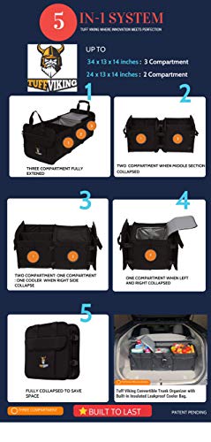 Convertible Large 3 Compartment SUV Trunk Organizer with Cover