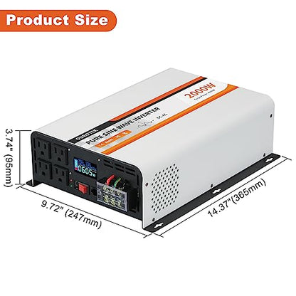 2000W Pure Sine Wave Inverter 12V DC to 120V AC Converter for Vehicles Boat Camping Outdoor Solar System