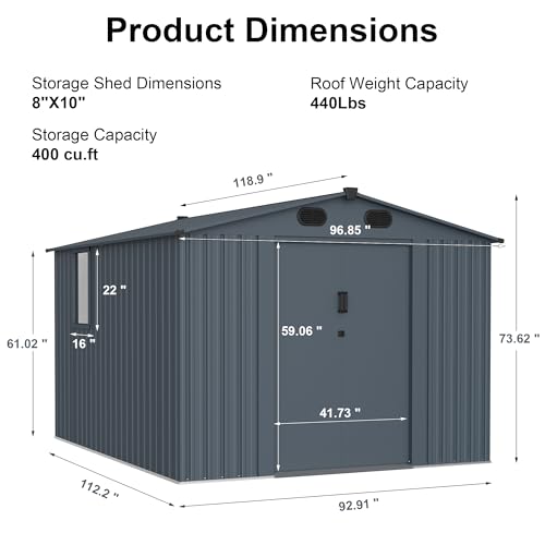 10x8FT Metal Outdoor Storage Shed