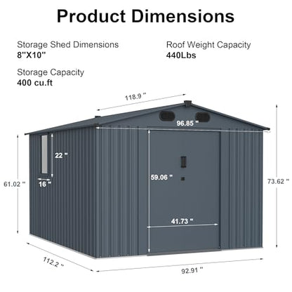10x8FT Metal Outdoor Storage Shed