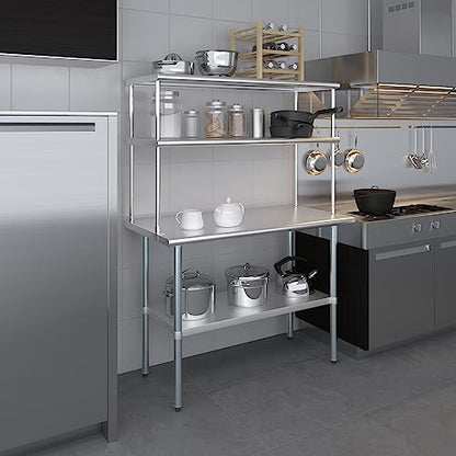 Stainless Steel Work Table Double Tier Overshelf