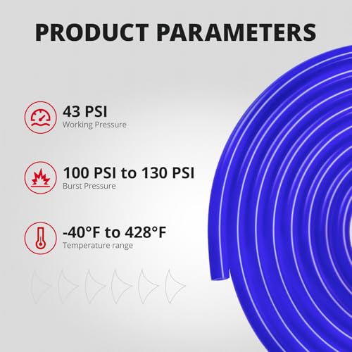 5/32 1/4 5/16 1/2 Silicone Vacuum Tubing Hose Line Kit 10FT 130PSI Max Pressure Blue (4mm 6mm 8mm 12.7mm)