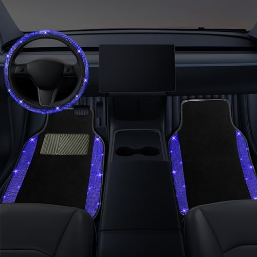 Bling Car Floor Mats Full Set and Steering Wheel Cover