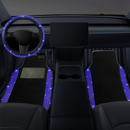 Bling Car Floor Mats Full Set and Steering Wheel Cover