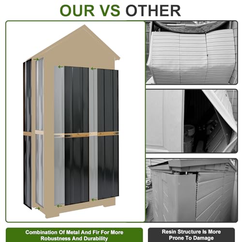 Wood & Metal Outdoor Storage Cabinet with Waterproof Roof