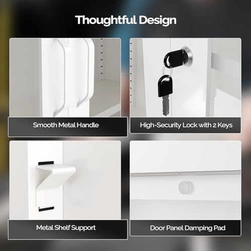 Metal Wall Cabinet with Locking Glass Doors & Magnetic LED Sensor Light