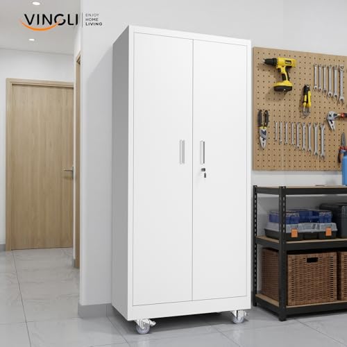Rolling Metal Storage Cabinet with Adjustable Shelves