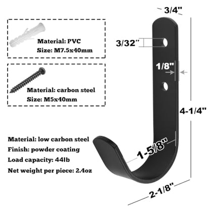 10 Pack Black Steel J Hook (10 Count)