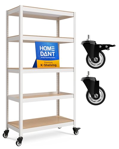 House White 36.2" W 5 Tier Rolling Storage Shelves Metal Cart