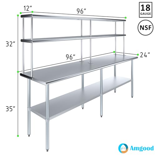 Stainless Steel Work Table Double Tier Overshelf