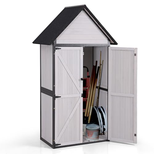Sheds Outdoor Storage Wooden Garden Tool Shed with Metal Frame Sloped Roof and Adjustable 3 Tiers Shelves Outdoor Storage Cabinet for Backyard Garden Patio Lawn 67.1"