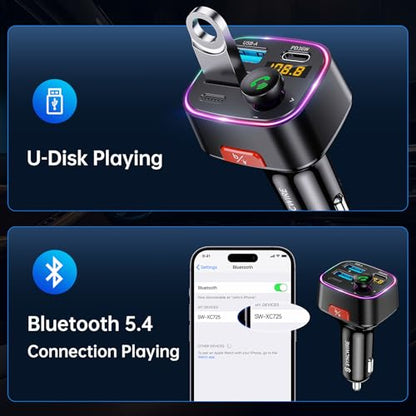 Bluetooth 5.4 Car Adapter 48W FM Transmitter for Hands Free Calls