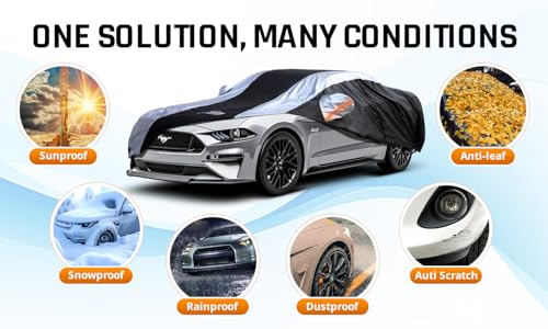 Mustang Car Cover Waterproof All Weather with Silver Strip Design