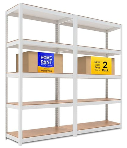 House 36.2" W 5 Tier Heavy Duty Garage Shelving Adjustable Metal Rack Storage Shelves Standing Shelf Unit Organizers Pantry Closet Office White 2Pack (2 Count)