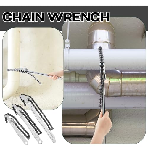 3 Pcs Large Reversible Chain Oil Filter Wrench with 12 16 9 Inch Chain Wrench Adjustable Heavy Duty Carbon Steel Sturdy Pipe Fitting Tool Spanner for Ratcheting Universal (3 Count)