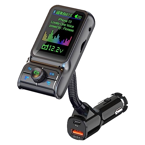 1.8" Color Screen Bluetooth 5.3 FM Transmitter for Car Adapter PD30W USB Port Fast Charge HiFi Treble Bass Player EQ Sound Music Player TF