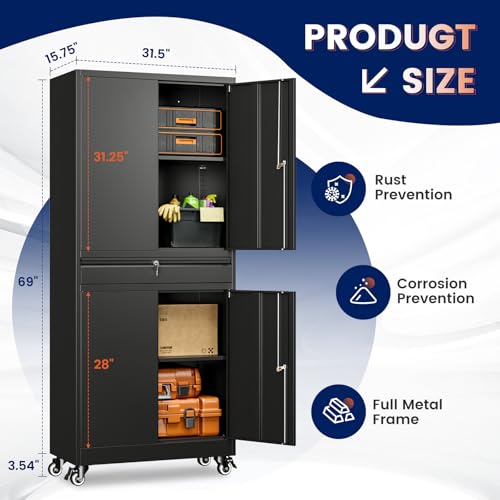 Metal Garage Storage Cabinet with Locking Doors and Adjustable Shelves