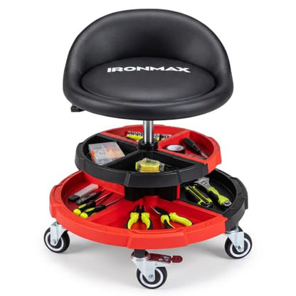 360° Rolling Mechanic Stool with 2 Tool Storage Trays