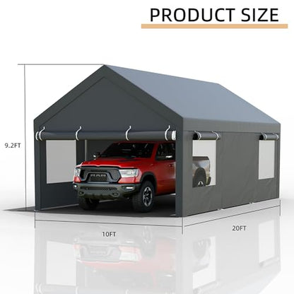 JY QAQA 10x20 FT Heavy Duty Carport with Removable Side Walls and Doors
