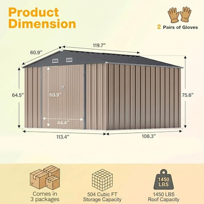 10x10 FT Outdoor Storage Shed with Floor Frame