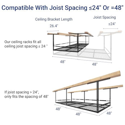 4x8ft Overhead Garage Storage Rack with Safety Rails