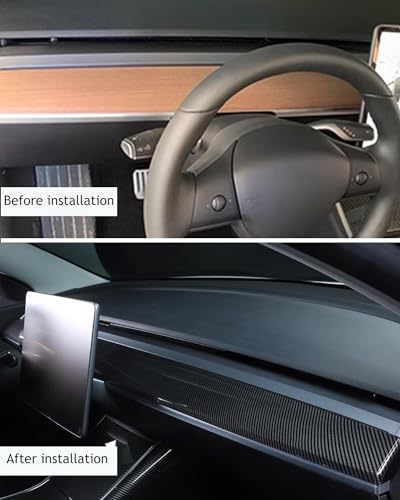 Glossy Carbon Fiber Pattern Dashboard Cover and Front Door Cover Compatible with Tesla Model 3（2021